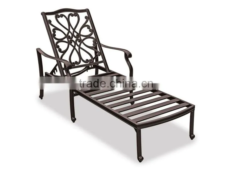 Rustproof heavyweight cast aluminum sun lounger outdoor chaise lounge with arms