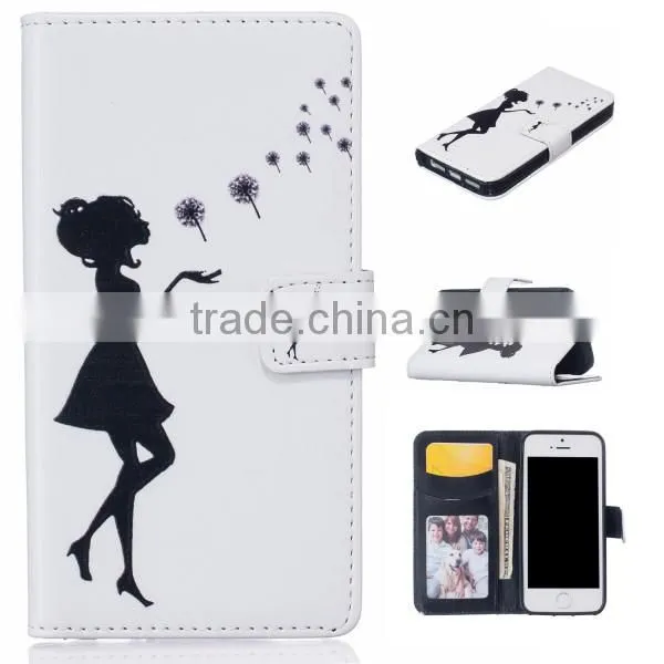 Embossed PU Flip Wallet Leather Phone Case For iPhone 5S SE