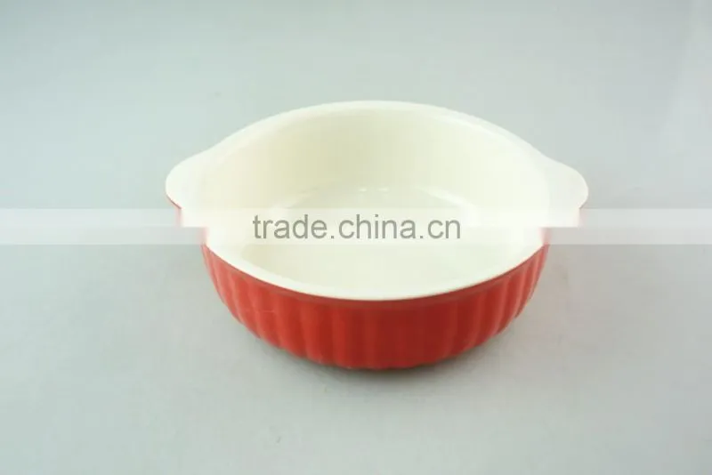 glazed ceramic bake plate with handles, durable ceramic bakeware