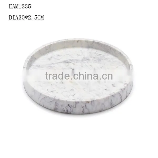 Foodsafe and waterproof Italy carrara white tray round tray marble serving tray