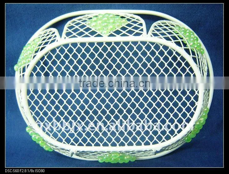 Egg shaped creamywhite moses decorative with green pearl storage fruit basket