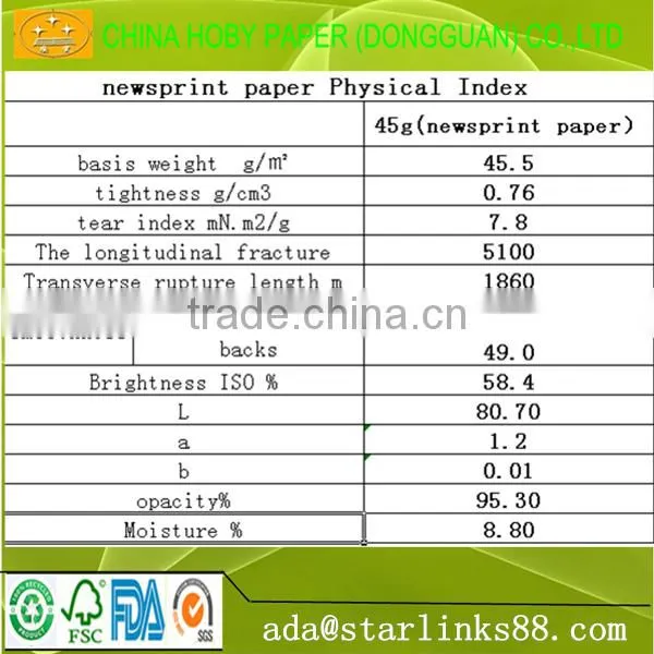 China Newsprint Paper 45gsm for Newspaper Printing