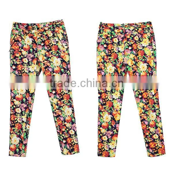 ladies clothing OEM/ODM manufacturer 2015 new style floral printed female trouser casual pant women