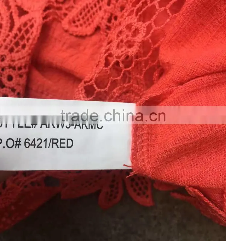 Stocklots ladies lace plain red boat neck t-shirts