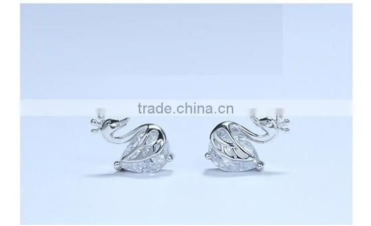 New design fine jewelry 100% 925 Sterling Silver Swan zircon earrings