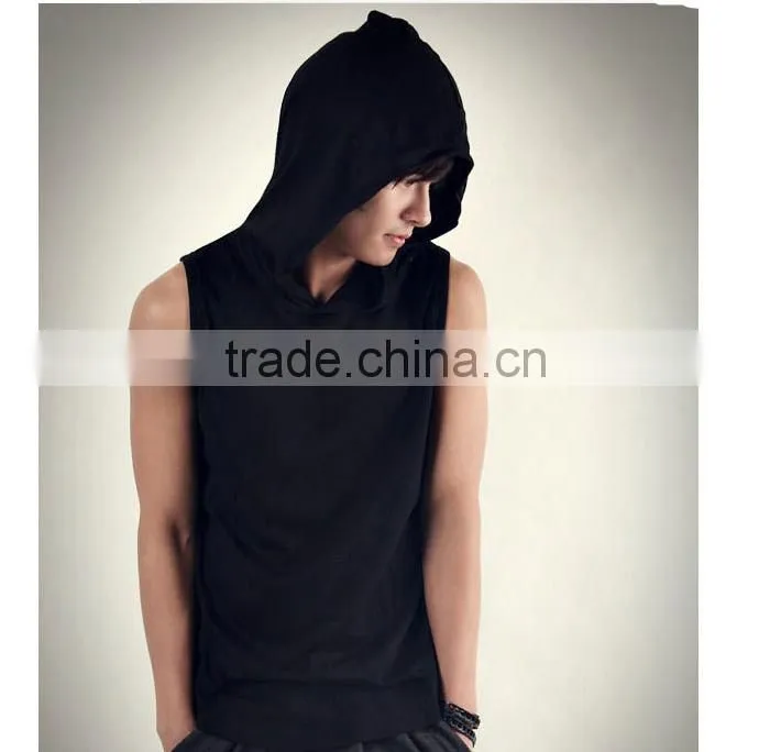hot sale custom 100% cotton sleeveless plain white pullover hoodie