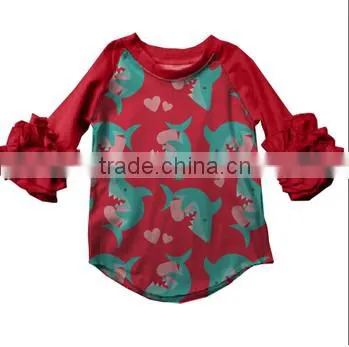 wholesale girls valentine's day 3/4 sleeve ruffle raglan baby icing ruffle top