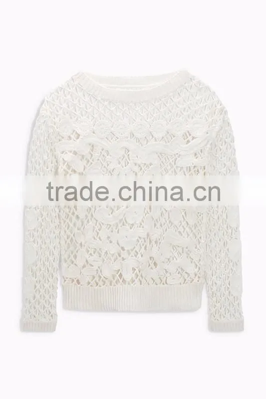 Latest Fashion Solid Color Special Pattern Girls Sweaters 2017