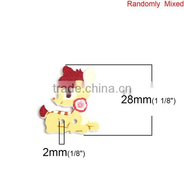 Wood Sewing Buttons Scrapbooking 2 Holes Deer Animal At Random Flower Pattern
