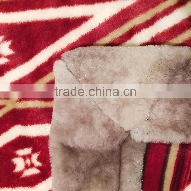 100% polyester fake fur package edge printed coral fleece blanket