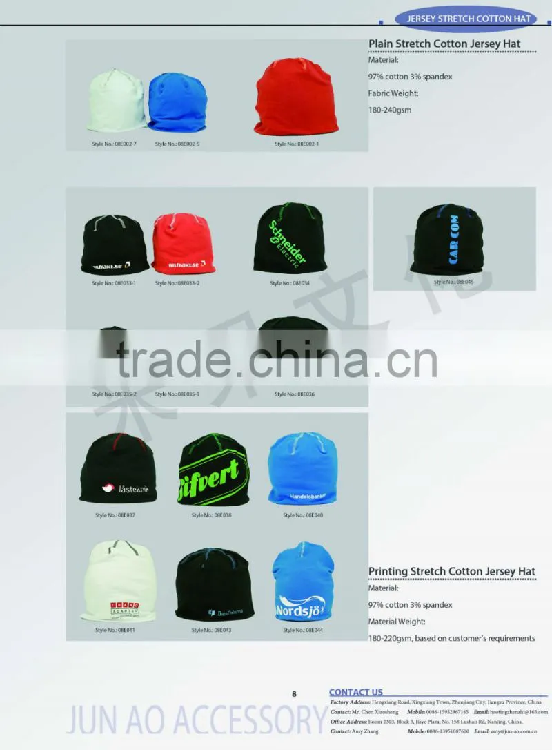 embroidery printing custom logo winter spandex cotton jersey beanie hat with cover stitch