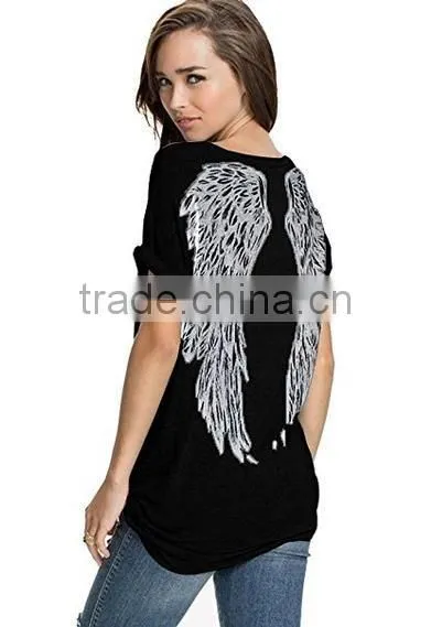 Women Fashion tshirt Short Sleeve Wings Print Loose custom print tshirt