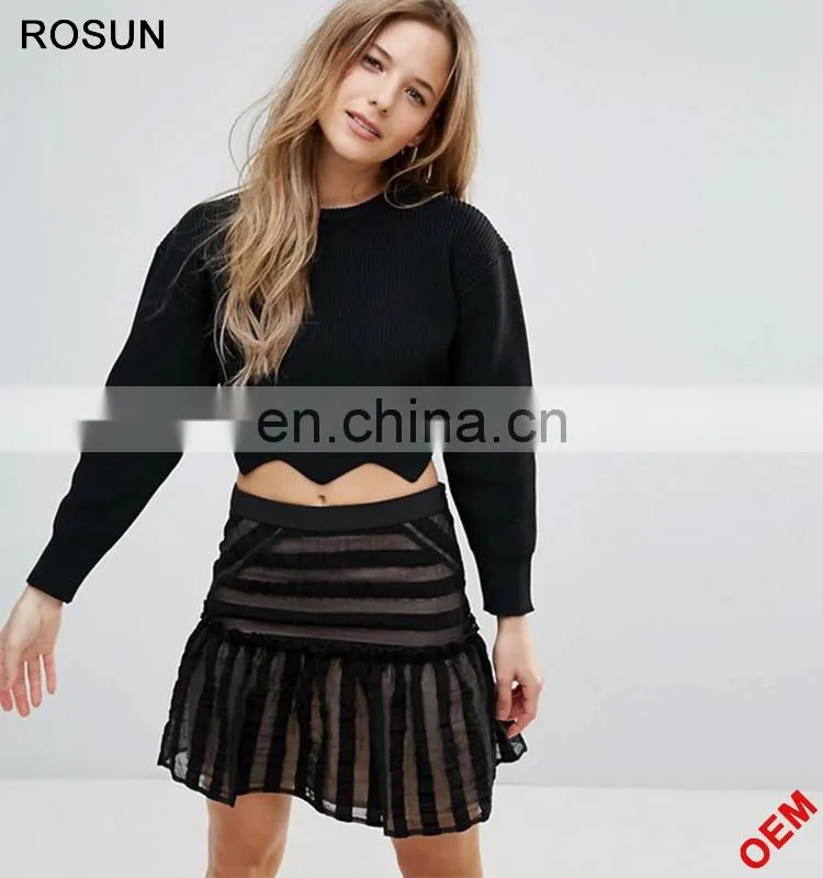 Factory Nylon blend Scallop Hem Knit Crop Sweater