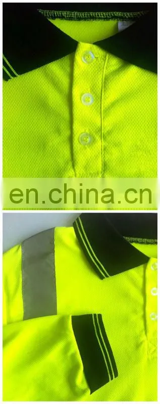 Net Long Sleeves Safety Yellow T-shirts With 5cm Reflective Strips