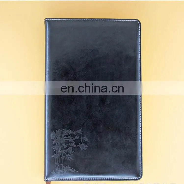 Customized cheaper price Agenda Design black Leather Cover schedule Book /Journal Bound notebook printing