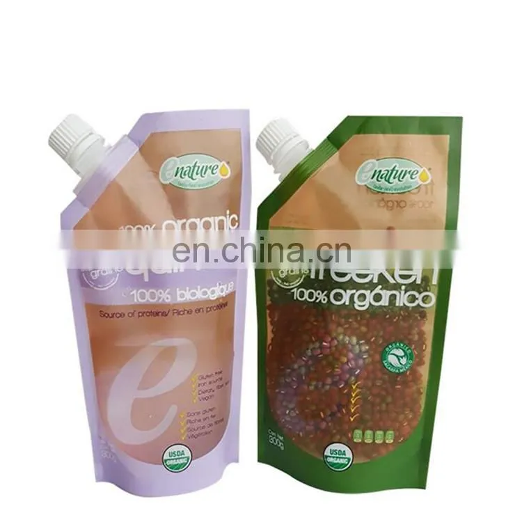 Custom reusable fresh organic juice plastic drink pouch with spout packaging in high quality
