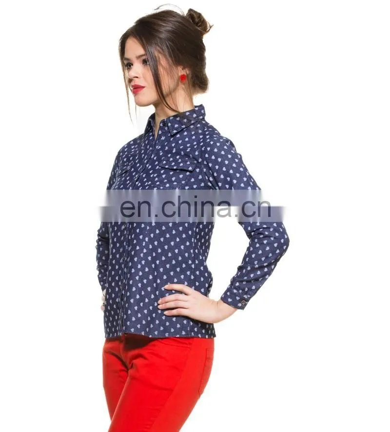 Ladies Summer Fashion Tops INDIGO DENIM FULL SLEEVED SHIRT