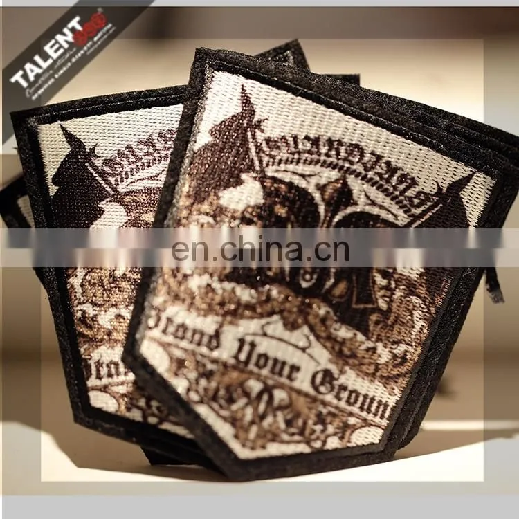 custom Laser cut overlocking bordure shaped woven badge for uniform garment