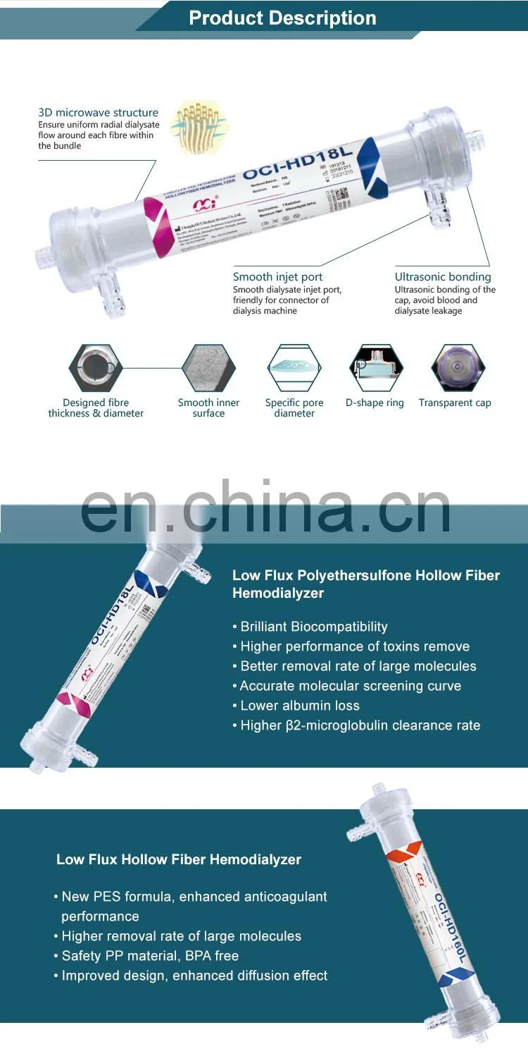 Plastic Pes Membrane Medical Care Fx8 Dialyzer Water Treatment Plant For Hemodialysis
