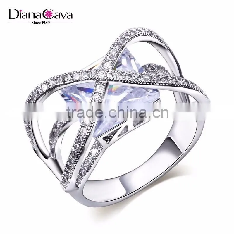 2016 Jewelry Ring Model Clear Zircon Stone Square Cross Shape Unique Design Ring