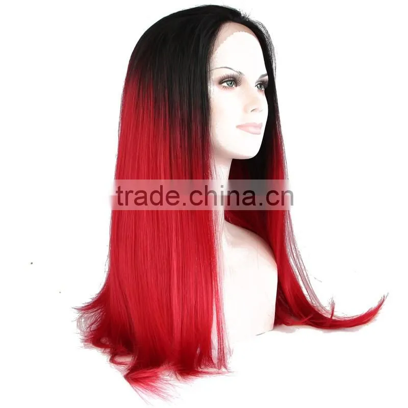 Alibaba Long Style Synthetic Wig 1b red# Straight Hair Lace Front Wig