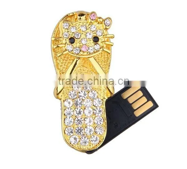 Wholesale Beautiful crystal jewellery slipper shaped usb memory stick pen drive 8gb