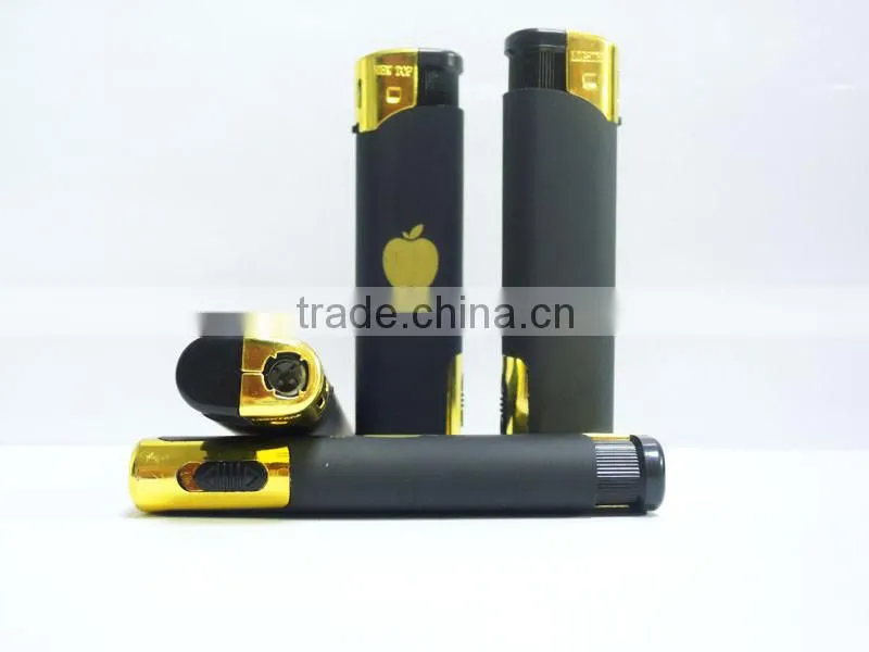 Rubber surface electronic windproof butane gas lighter with led torch