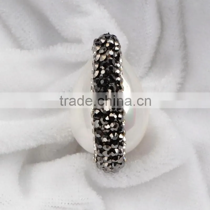 Egg shape white shell pearl bead jewelry findings with white zircon