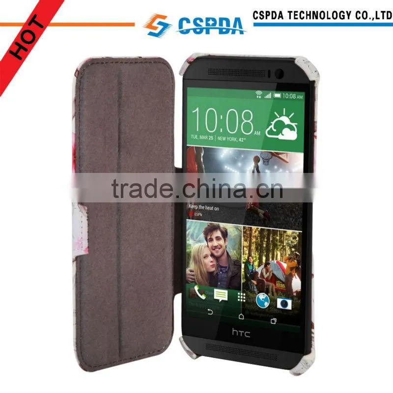 For 2014 HTC one 2 m8 cell phone flower stand leather case cover