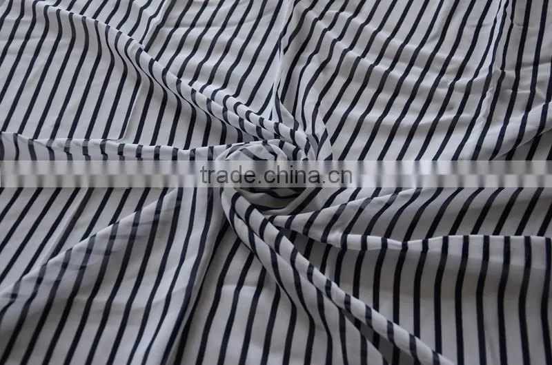 black and white stripe printing imitated silk fabric for lady