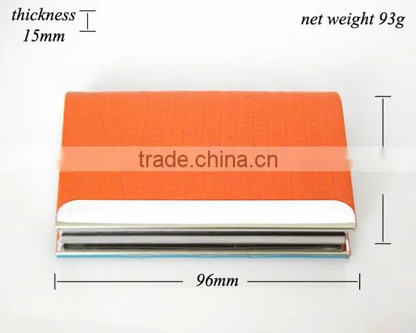 Orange Color Leather Stainless Steel Metal Leather Business Card Holder