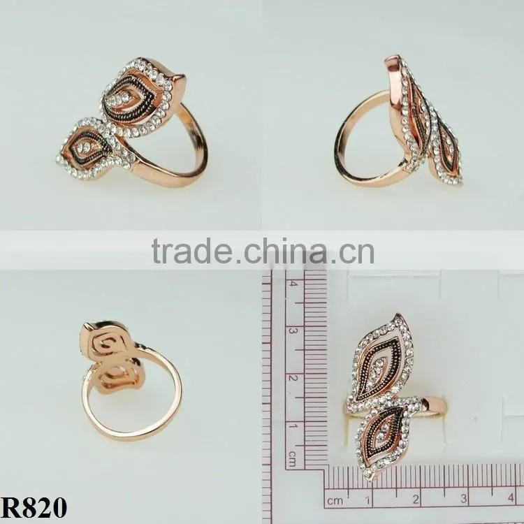 Special leaf shape ring rhinestone rose gold charm ring R820