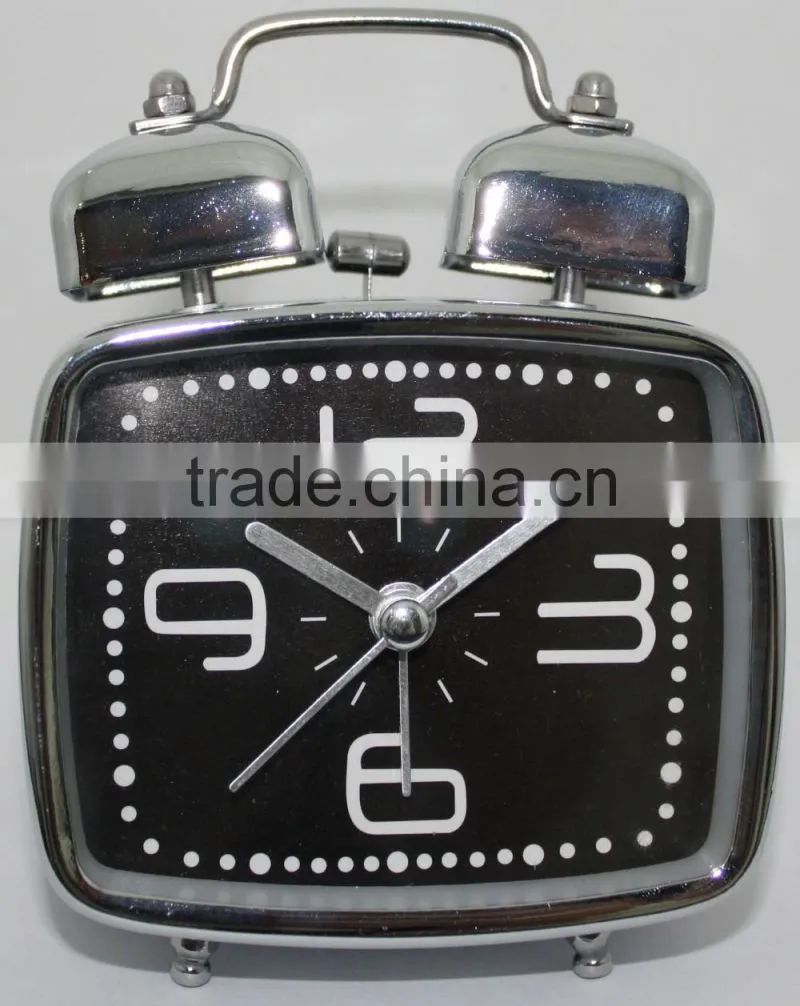 2016 new style twin bell table square alarm clock with night light