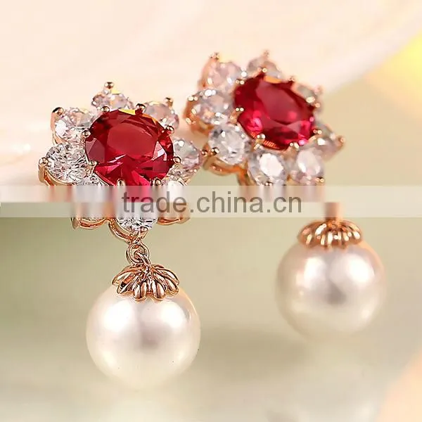 2014 New Korean Fashion Jewelry Wholesale Silver flower Pearl Earrings