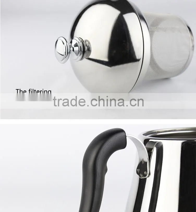 2L polished finish comfortable pouring stainless steel water kettle with filter screen and riveted PP handle