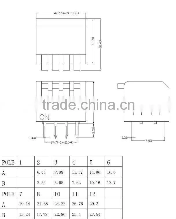 3Pin Red DIP Switchs/Horizontal 3Pin 2.54 pin distance Dip switch with ROHS