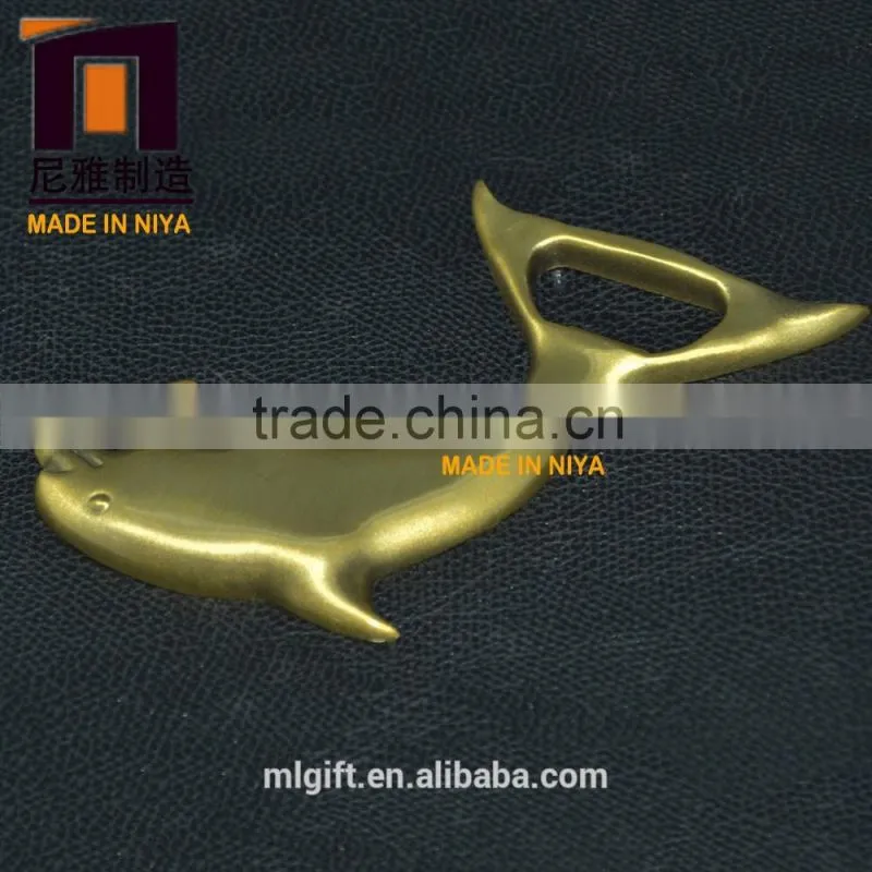 Porpoise shape gold plating metal beer bottle opener keychain