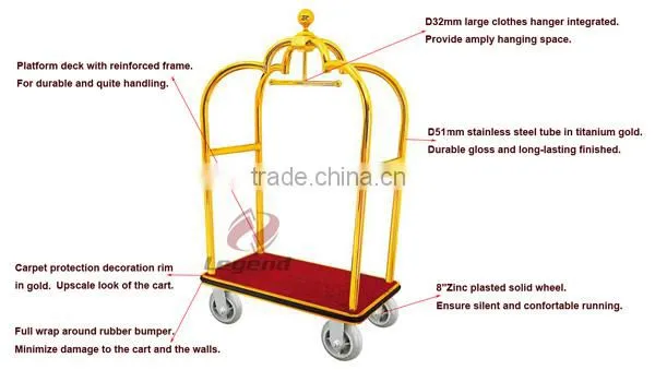 High Quality Portable Titanium Gold Plated Baggage Trolley