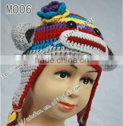 Hot sale !Free shipping 100% cotton crochet multicolor soft monkey hat / crochet beanie caps/ ny fashion hat/ winter hat