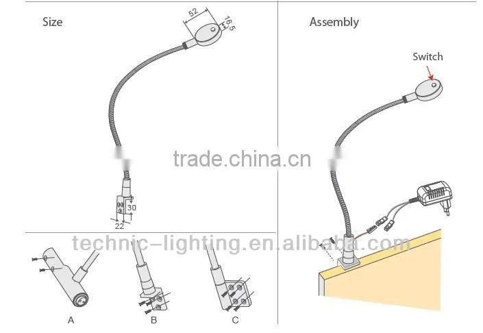 High Brightness 3w LED Reading Light for bedroom
