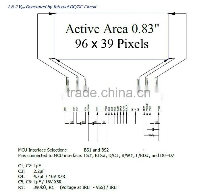 0.83 inch oled 96x39 monochrome lcd display module