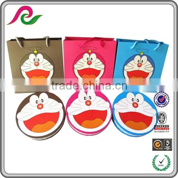 Round cardboard gift box with doraemon printing for chocolate packing