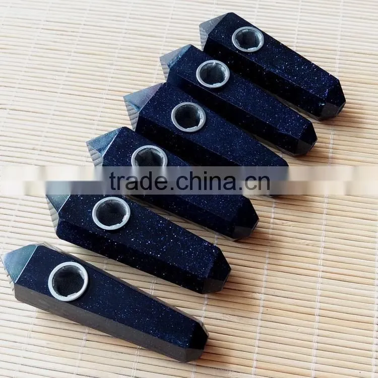 Wholesale blue sand stone crystal smoking pipes
