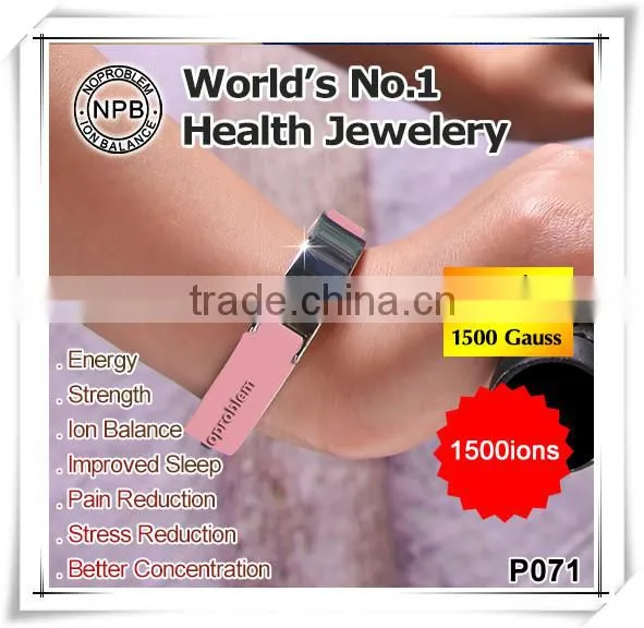 Noproblem P071 FDA tourmaline germanium stainless steel energy sports fashion magnetic charm silicone bracelet