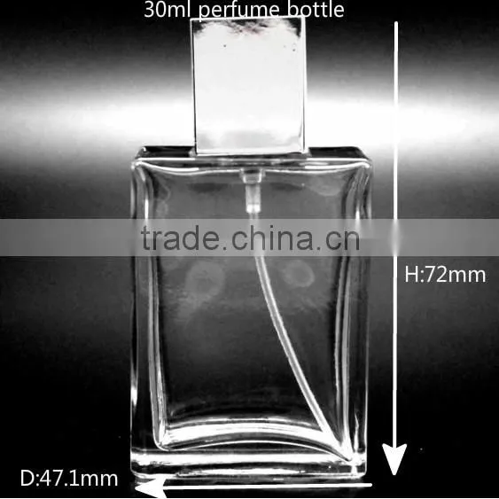 30 ml transparent glass flat square card 13 mm bayonet body spray perfume bottles