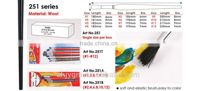 White Box/Opp bag/Blister card Packing Wooden Handle Wool Hair Artist Brush/wooden artist brush/oil painting brush/artist brush