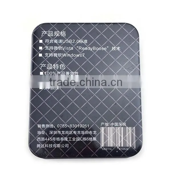 customized black tin pvc window packaging box for usb