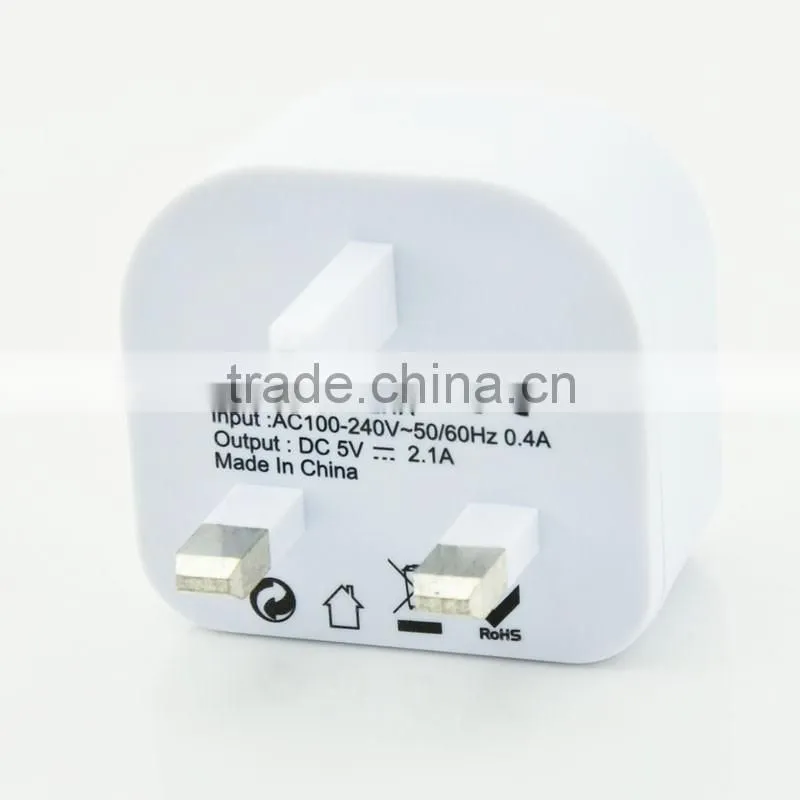 Hot sale new arrival 5V 2.1A Singapore usb charger with UK plug
