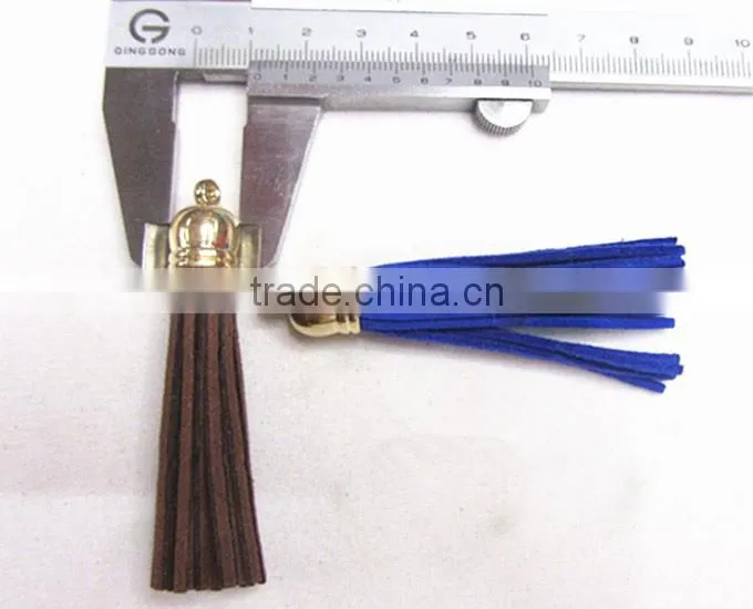 Wholesale 2015 new arrival imitation leather tassel with gold plated caps , colored leather tassel,