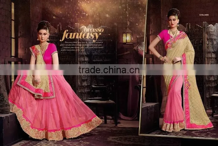 Blue Georgette On Net Designer Lehenga Saree